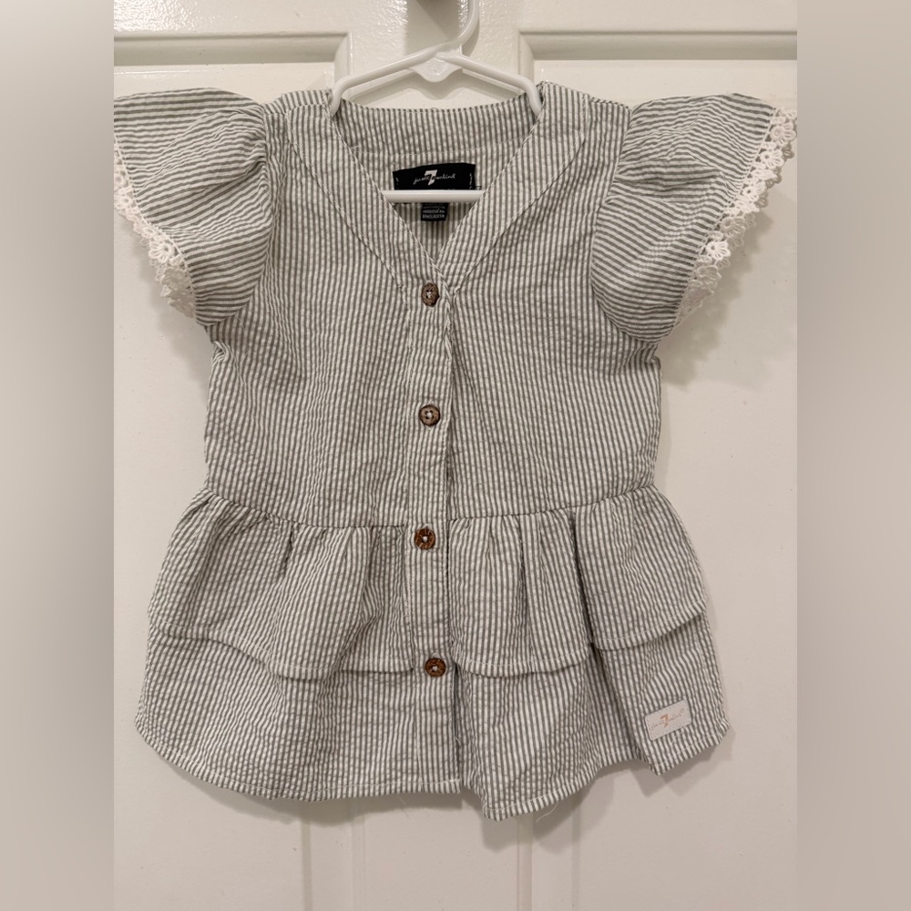 7 For All Mankind Gray/Green seersucker Striped Button Down Shirt, 24m